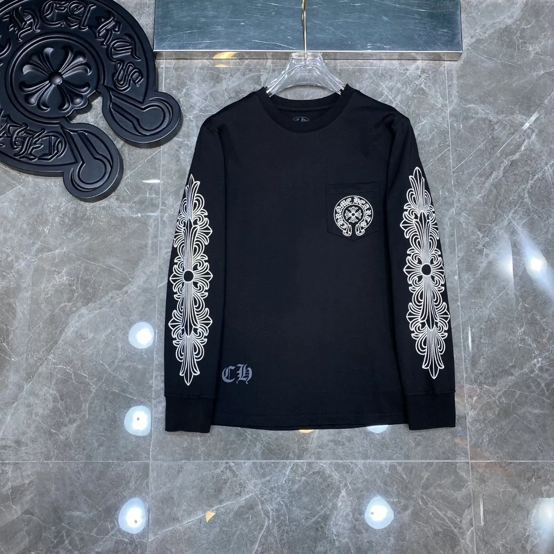 P160 Chrome Hearts long T series, counter synchronized, classic cross horseshoe flower arms ⭐ long-sleeved T-shirt, city limited edition ❤ special customized version 1:1 high weight fabric Recommended colors: white, black, mud gray, code size: S, M, L, XL.